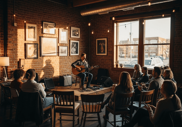acoustic guitarart cafe with live musicist performing