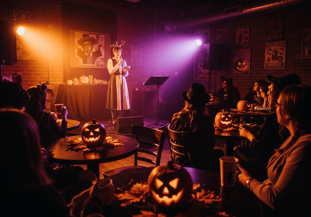 art cafe with live music Halloween poetry reading