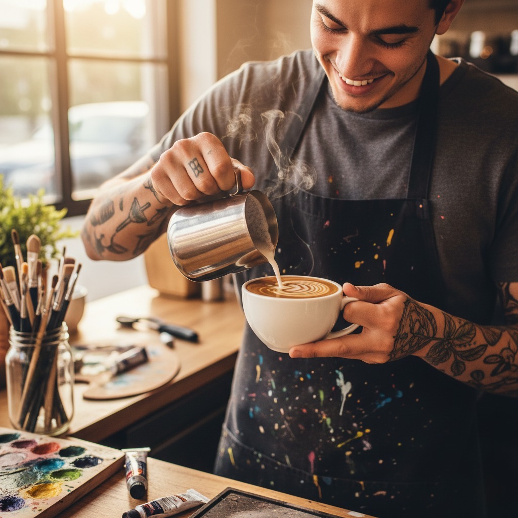 barista enjoying coffee art cafe nashik