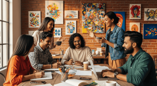 Best Art Cafe in Nashik interior with sketching wall and artistic ambiance